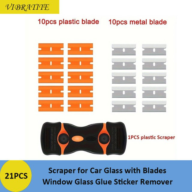 VIBRATITE 21-teiliges Schaber-Set mit Rasierklingen zur Reinigung von Autoglas, Fensterglas, Keramik und Kochfeldern - Bild 1