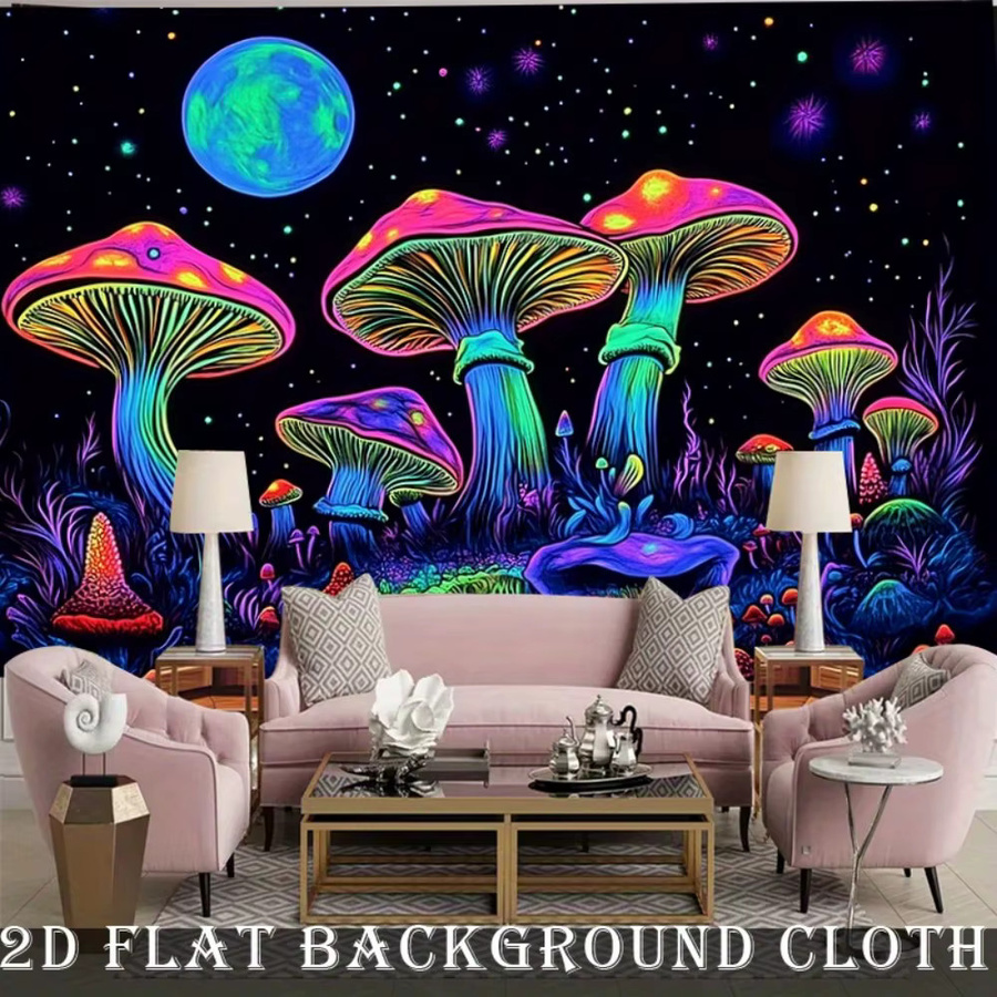 VIKAMA Neon-Fluoreszierender Pilzwald Wandteppich, Psychedelische Wandkunst in Multicolour, B/H: 60 x 40 cm - Bild 2
