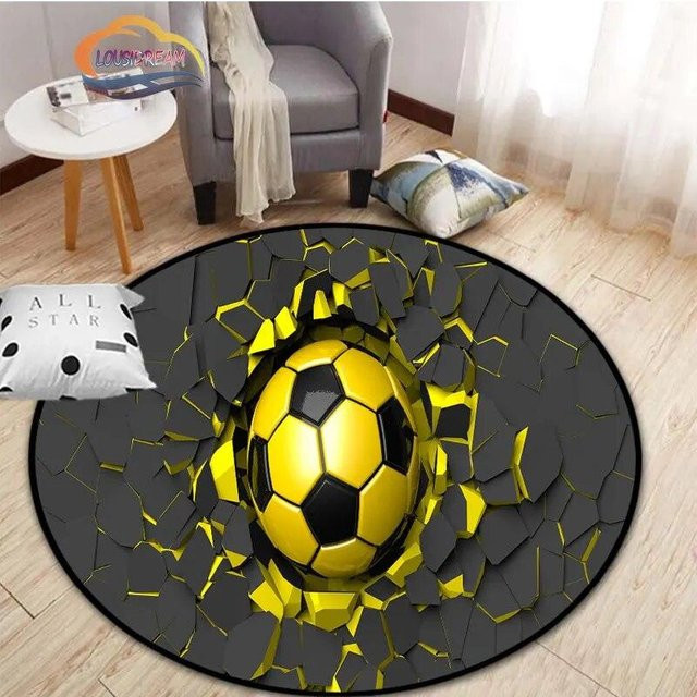 Runder Fußball-Teppich von Magic Zhu mit Cartoon-Motiv in Schwarz, Durchmesser: 120 cm - Bild 1