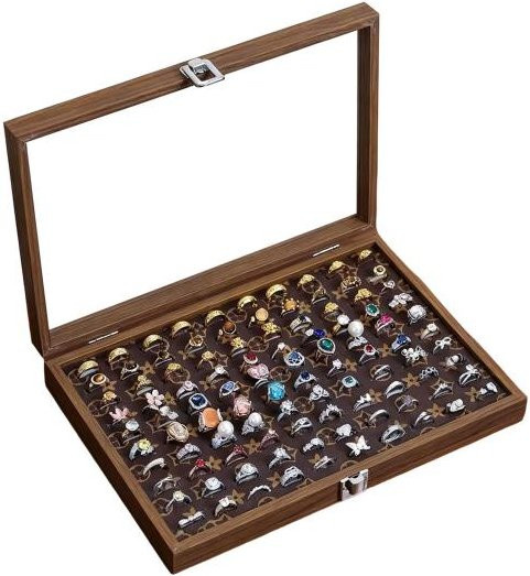 Ring-Aufbewahrungsbox Holz, mit Samt-Innenfutter, Unisex - Bild 1