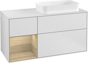 V&B Waschtischunterschrank Finion in Weiß matt lackiert mit offenem Regal links, Breite: 120 cm, Tiefe: 50,1 cm, Höhe: 50,1 cm - Bild 1