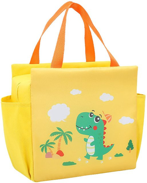 Isolierte Lunchtasche von CosyHome mit gelbem Dinosaurier-Muster und Karomuster aus Oxford-Gewebe - Bild 1