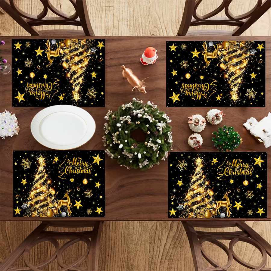 VIKAMA 4-teiliges Weihnachts-Tischset in Schwarz und Gold für deine festliche Tischdekoration - Bild 4