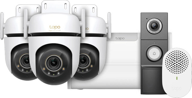 TP-Link Tapo C530WS 3er-Pack mit H500 CentralHub und D235 Smart Battery & Wired Doorbell, Weiß - Bild 1