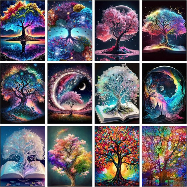 AZQSD Diamantmalerei Set mit Baum-Landschaft als abstrakte Kreuzstich-Stickerei in Multicolour für Erwachsene - Bild 1
