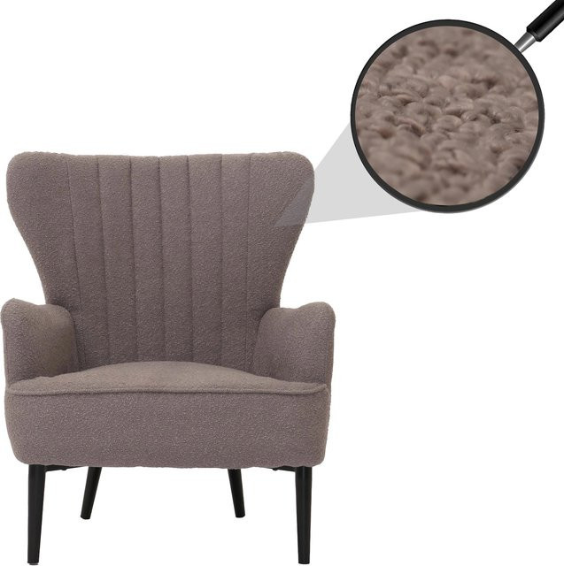 MCW Lounge-Sessel K37 als Cocktail- und Ohrensessel im Retro-Vintage-Stil aus hellgrauem Bouclé-Stoff mit Öko-Tex Zertifizierung - Bild 1