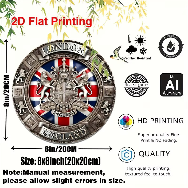 Rundes Aluminium-Wandschild von Potdemiel im Vintage-Stil mit Union Jack-Design in Rot und Blau - Bild 2