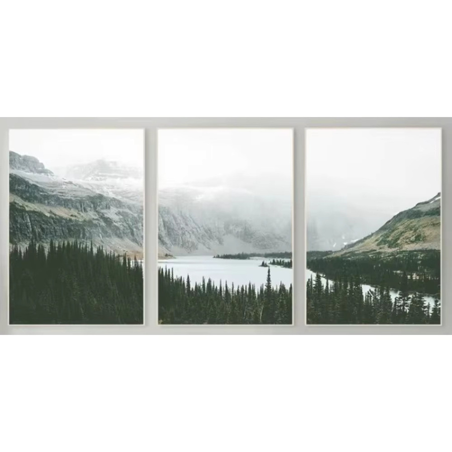AZNM Modernes Nordisches Wandbild mit Wald- und Seelandschaft in Mehrfarbig, Rahmenloses Landschaftsbild für dein Wohnzimmer - Bild 4