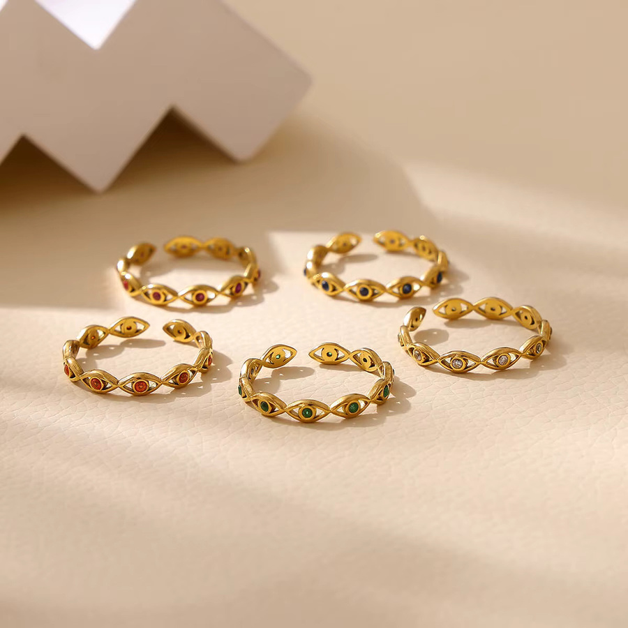 Ring Edelstahl, goldfarben, grüne Zirkonia, Damen - Bild 2