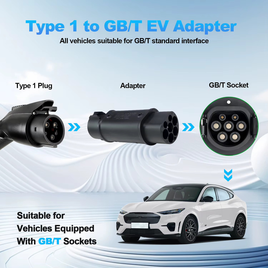 Kolanky EV-Ladeadapter Typ 1 auf GBT für China Elektrofahrzeuge und PHEV, 32 A, 7,2 kW, Schwarz - Bild 2
