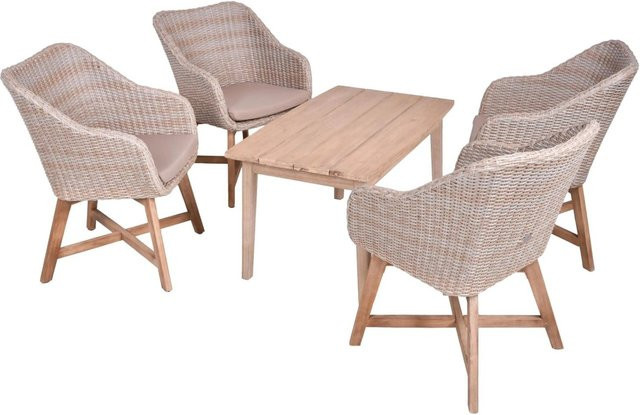 DELUKE Garten-Sitzgruppe VIENNA 5-tlg. aus Akazie in Braun mit Esstisch und Stühlen für Garten und Terrasse - Bild 1