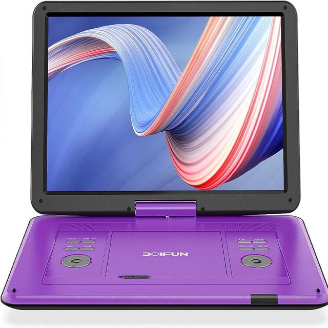 BOIFUN Tragbarer DVD-Player mit 15,6 Zoll HD-Bildschirm, wiederaufladbarem Akku und USB/SD-Karten-Unterstützung, Lila - Bild 1