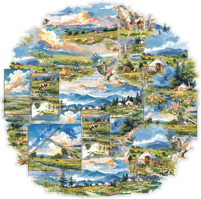 Etori Life Cloud Grassland Aufkleber Set mit Wolken- und Sternenhimmel-Motiven, 15 Stück, Multicolor, DIY-Bastelbedarf für Scrapbooking und Journal-Collagen - Bild 1