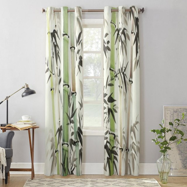 Binchi Outdoor Equipment Vorhang mit Bambuswald-Motiv im chinesischen Stil, semi-transparent, grün, B: 135 cm, H: 115 cm - Bild 1