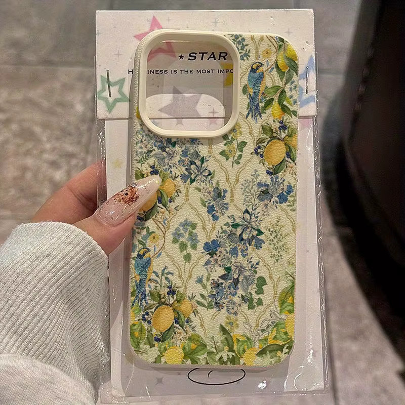 Handyhülle mit Zitronenblumenmuster und Lichee-Print für Apple iPhone (kompatibel mit iPhone 16 bis iPhone 11), mehrfarbig - Bild 1