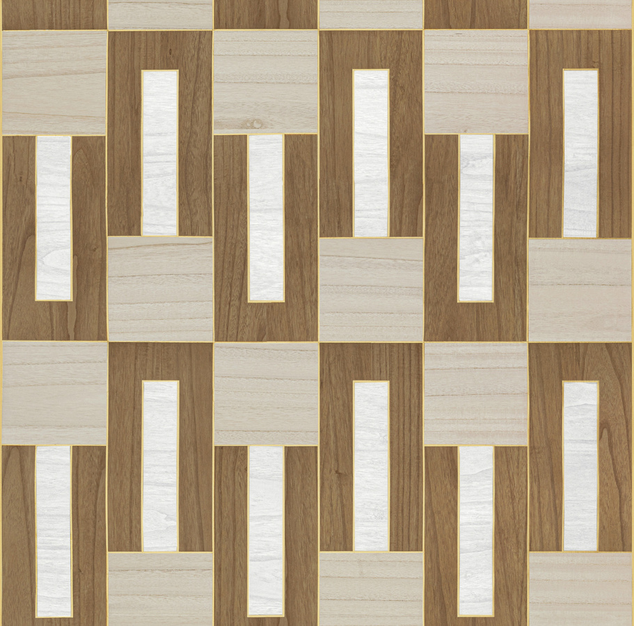 Omexco Tapete Elongata IM51 in Gold und Braun mit geometrischem Art-Deco-Muster aus Vlies - Bild 1