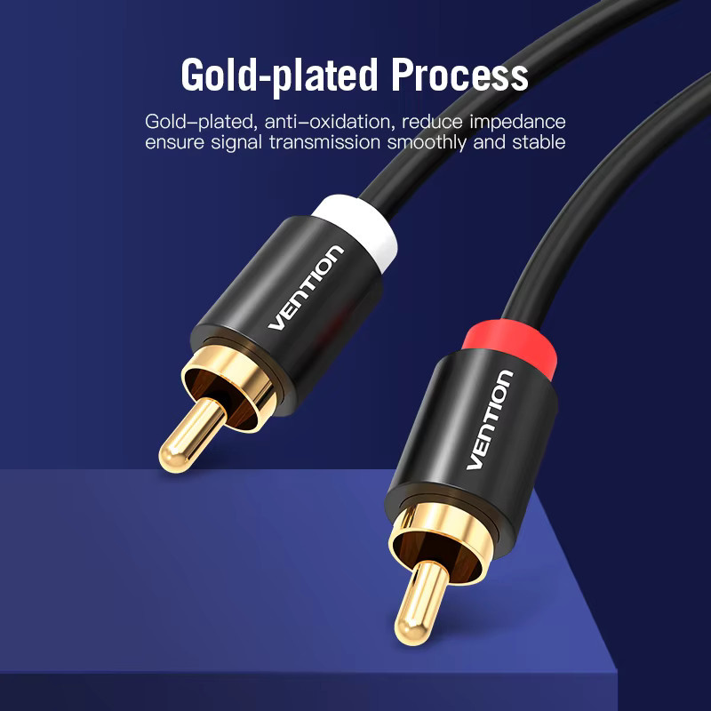 Vention 2 RCA auf 2 RCA Audiokabel vergoldetes Cinch-Aux-Kabel für Heimkino und Lautsprecher in Schwarz - Bild 3