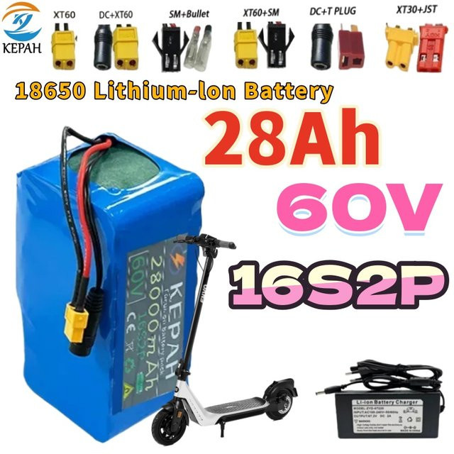 KEPAH Lithium-Ionen-Akku 60V 28Ah mit integriertem Hochleistungs-BMS und 2A-Ladegerät in Blau - Bild 1
