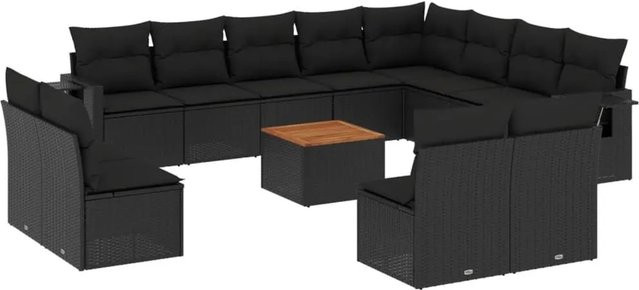vidaXL 13-teilige Garten-Sofagarnitur aus Poly-Rattan und Akazienholz in Schwarz mit Kissen - Bild 1