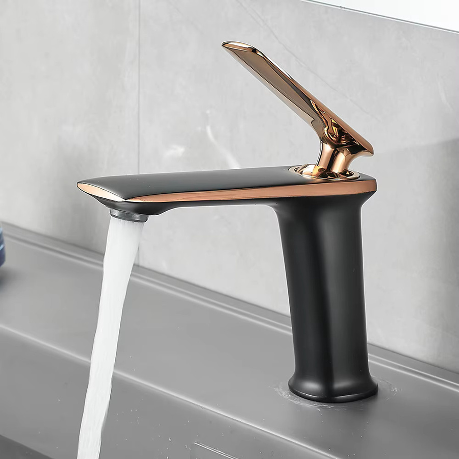 BAKALA Luxus Waschbecken Mischbatterie Einhebelmischer aus Messing in Schwarz und Rose Gold für das Badezimmer - Bild 2