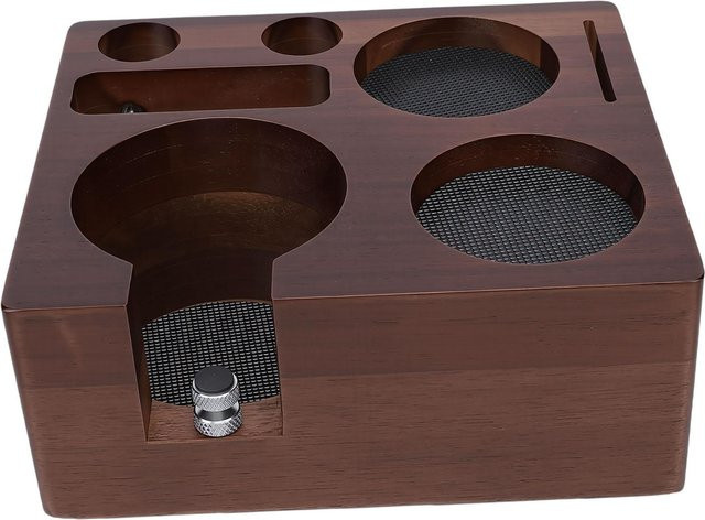 Neoglint Kaffee-Tamping-Station aus Holz mit Siebträgerhalter und Aufbewahrung für Zubehör, Schwarz - Bild 1