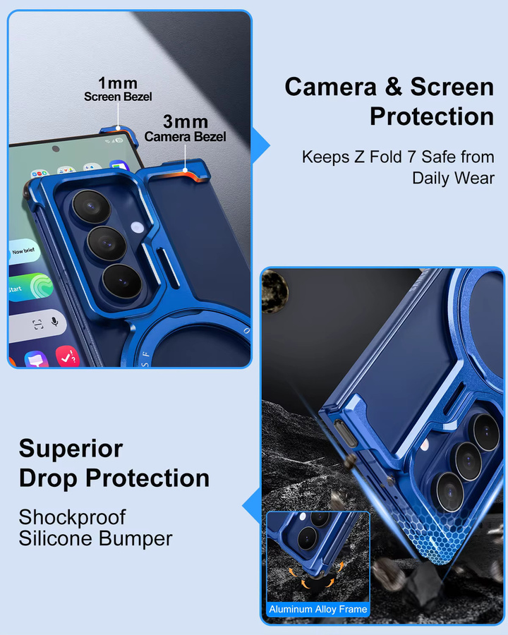 Oatsbasf Magnetische Handyhülle für Samsung Galaxy Z Fold 7 mit 360 Grad drehbarem Ständer und kabellosem Laden in Blau - Bild 3