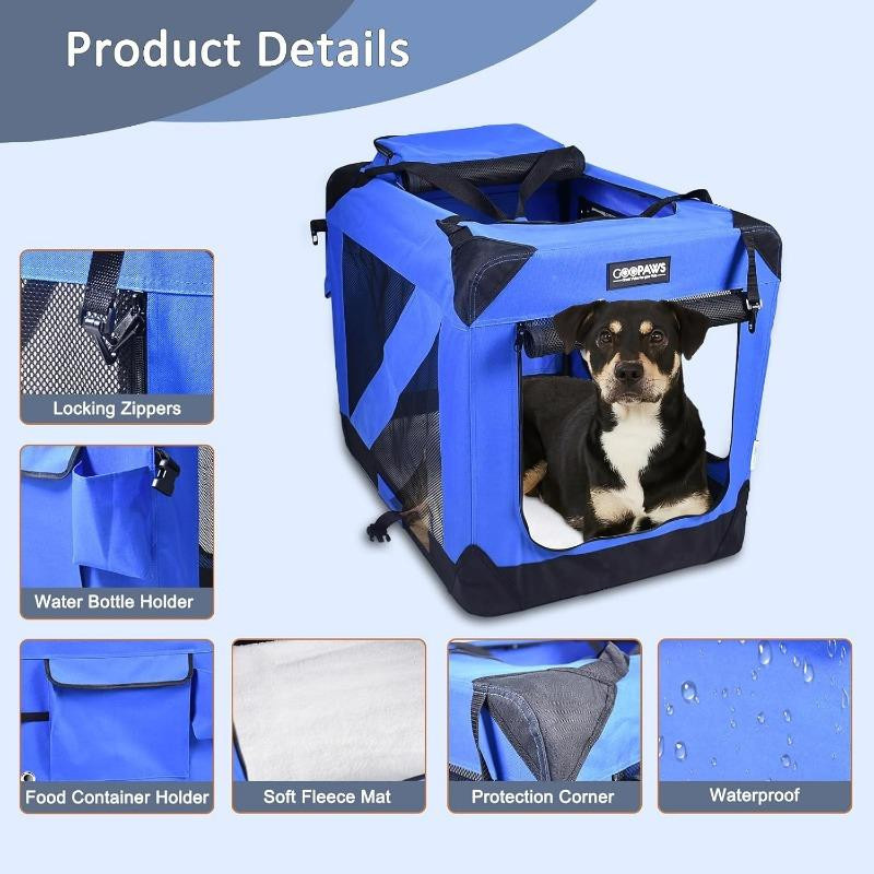 Haustierbox Reisetransporter für Hunde und Katzen Large, zusammenklappbarer Transportkorb mit 3 Türen und Fleecematte, 30 Zoll - Bild 2