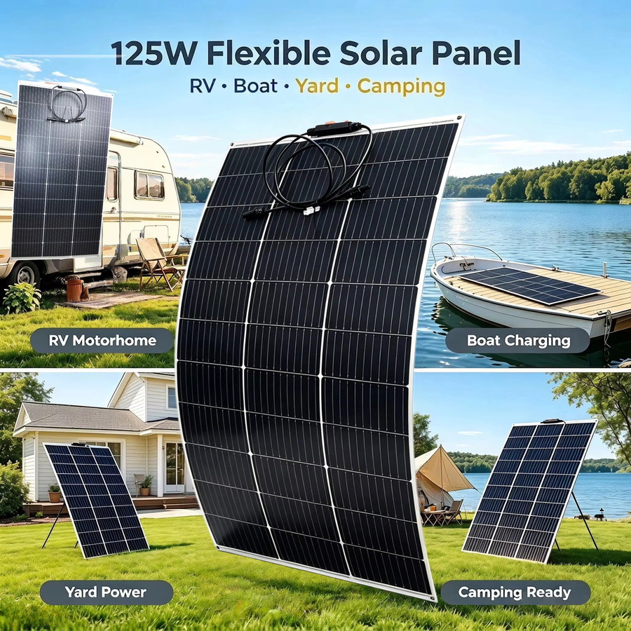 JINGYANGPV Flexibles Monokristallines Solarpanel 125W mit PET-wasserdichter Oberfläche, 18V Ausgang, Farbe: Schwarz, Solarladegerät für 12V Wohnmobile, Caravans, Reisemobile, Boote und Yachten - Bild 7