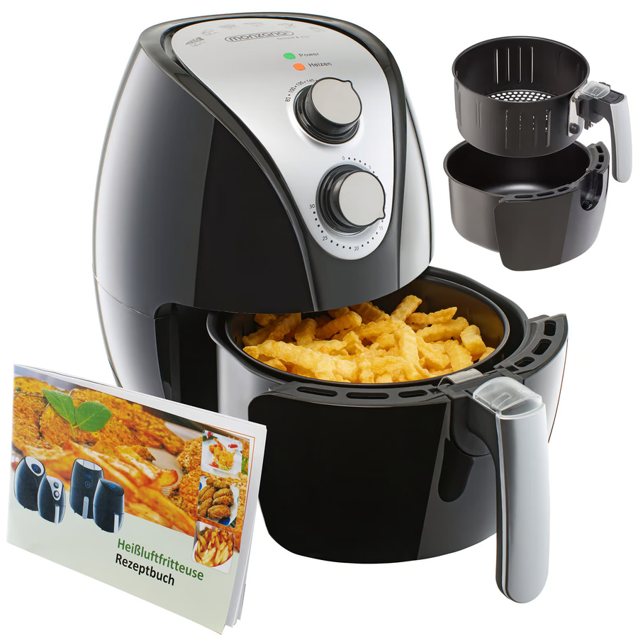 monzana Heißluftfritteuse 9in1 in Schwarz mit 1500W Leistung und Rezeptheft - Bild 2