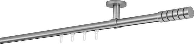 Ondeco Gardinenstange auf Maß mit Deckenträger und Gleiter, Edelstahl-Optik, 1-lauf, Innenlauf 20mm Rille, Breite: 370 cm - Bild 1