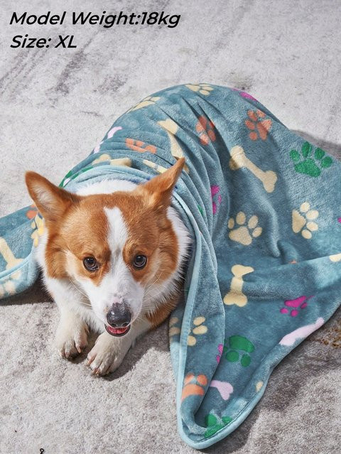 Fleece-Haustierdecke mit Knochen-Print für Hunde und Katzen in Blau - Bild 1