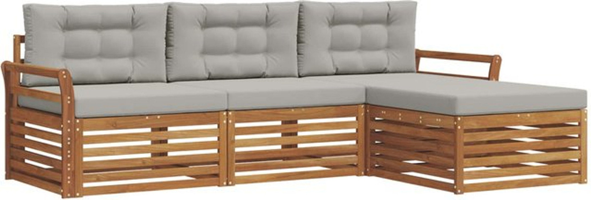Modernes Outdoor-Sofagarnitur Loungemöbel aus Akazie Holz in Natur und Hellgrau von vidaXL B/T/H: 254 x 162,5 x 73 cm - Bild 1