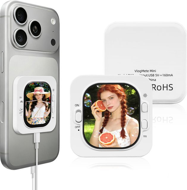 Selfie Monitor Halterung für iPhone in Weiß zur Nutzung der Rückkamera für Vlogging und Live-Streams - Bild 1