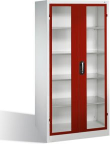 C+P Werkzeugschrank mit Sichtfenster-Drehtüren und 4 Böden, Front Rubinrot, Korpus Lichtgrau, H: 195,0 cm, B: 93,0 cm, T: 60,0 cm - Bild 1