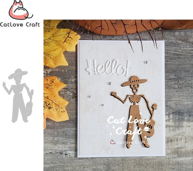 Catlove Metall Stanzschablone Ghost Day mit Schädel und Gitarre für Scrapbooking und DIY Handwerk - Bild 1