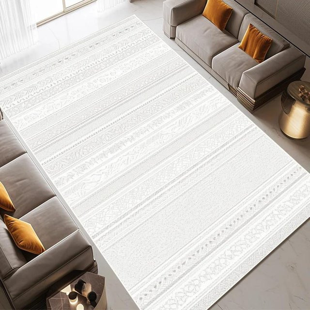 HGHT Teppich mit Streifenmuster in Cremeweiß, maschinenwaschbar und rutschfest, B/B: 120 x 160 cm - Bild 1