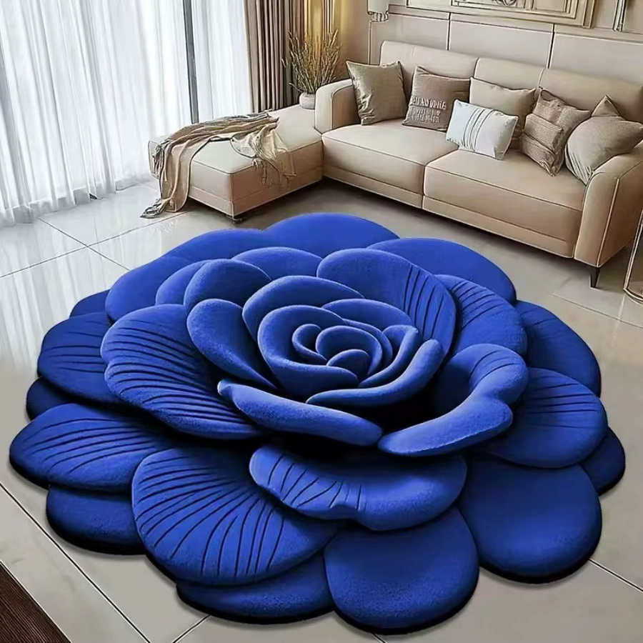 Rutschfeste und saugfähige Blumenteppich Bodenmatte mit Pfingstrosen-Design in Blau, B/B: 40 x 40 cm oder 60 x 60 cm - Bild 2