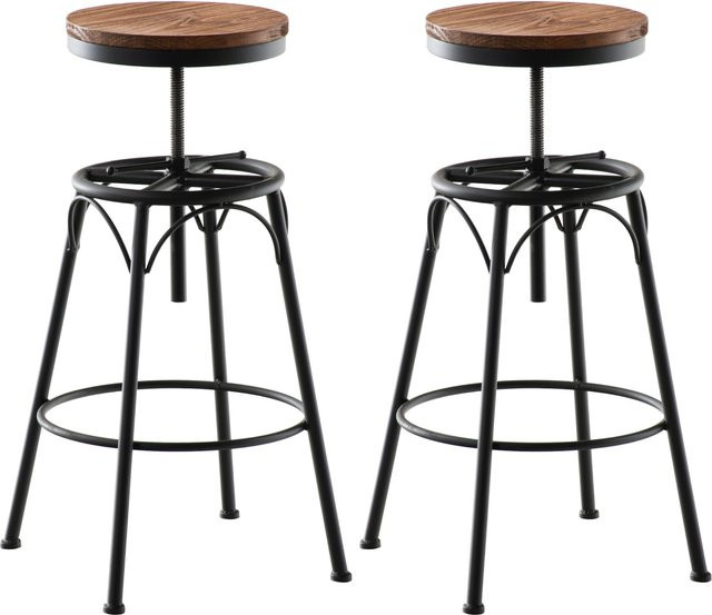 CLP 2er-Set Barhocker Beam in Braun mit Holzsitz und Metallgestell, höhenverstellbare Sitzhocker im Industrie-Design mit runder Sitzfläche und drehbarer Funktion - Bild 1