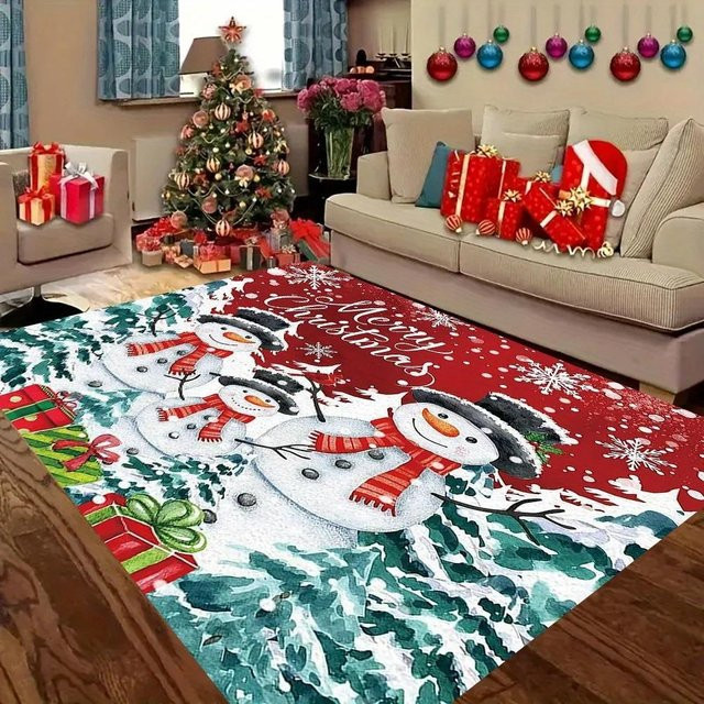 Dekorativer Weihnachts Teppich mit Schneemann und Schneeflocken Muster von Lodestar in Multicolor, B/T: 60 x 40 cm - Bild 1