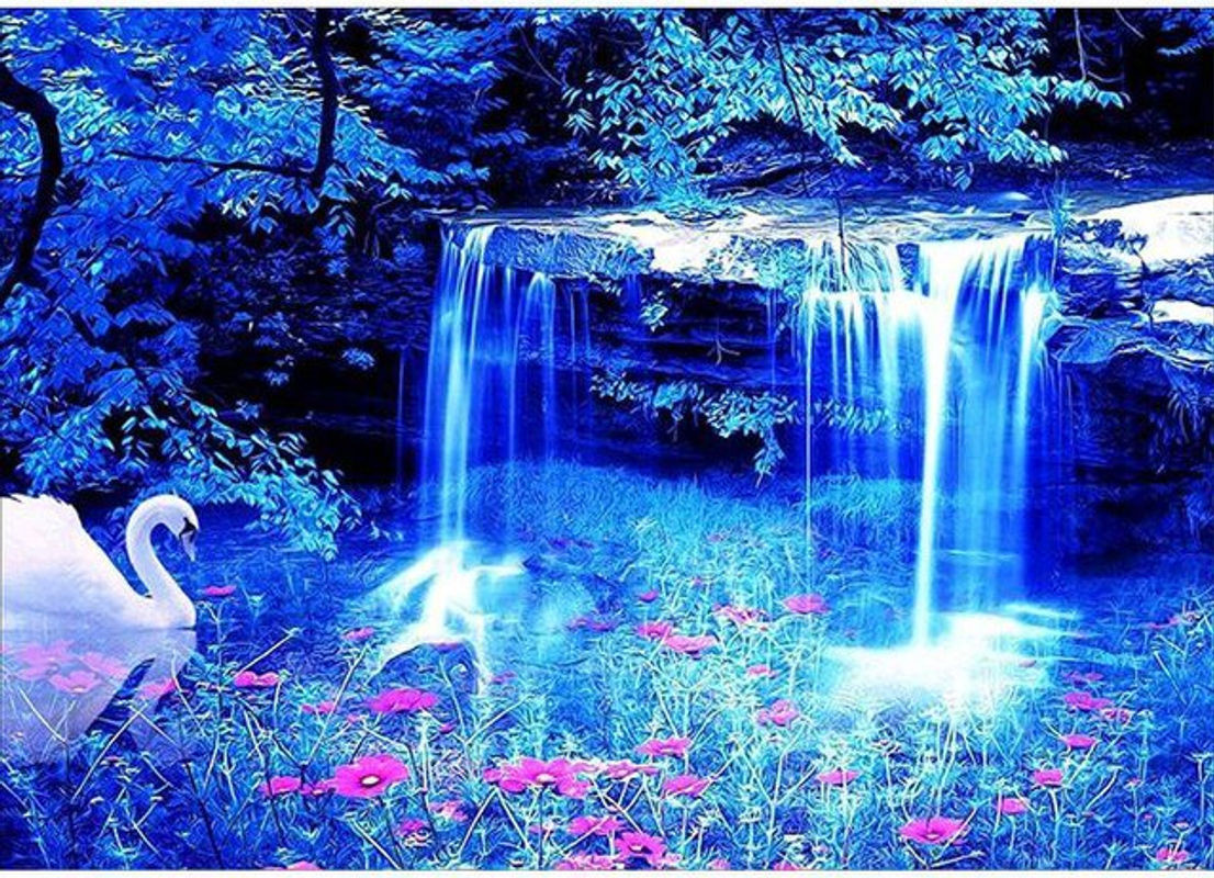 FIYO 5D Diamond Painting Set Cascade Motiv in Blau, B/H: 20 x 30 cm - Bild 1