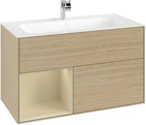 V&B Waschtischunterschrank Finion rechtsseitig in Grey Matt Lacquer und Oak Veneer, B/T/H: 59,1 x 49,8 x 59,1 cm - Bild 1