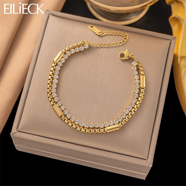 EILIECK Armband, Edelstahl, Gold, Zirkonia, Damen - Bild 1