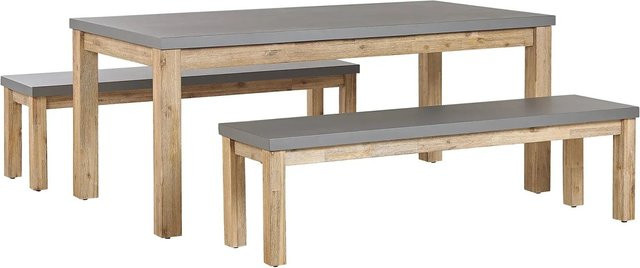 Beliani Gartentisch Set OSTUNI in Grau mit Beton- und Holzoptik, B/T/H: 180 x 90 x 75 cm - Bild 1