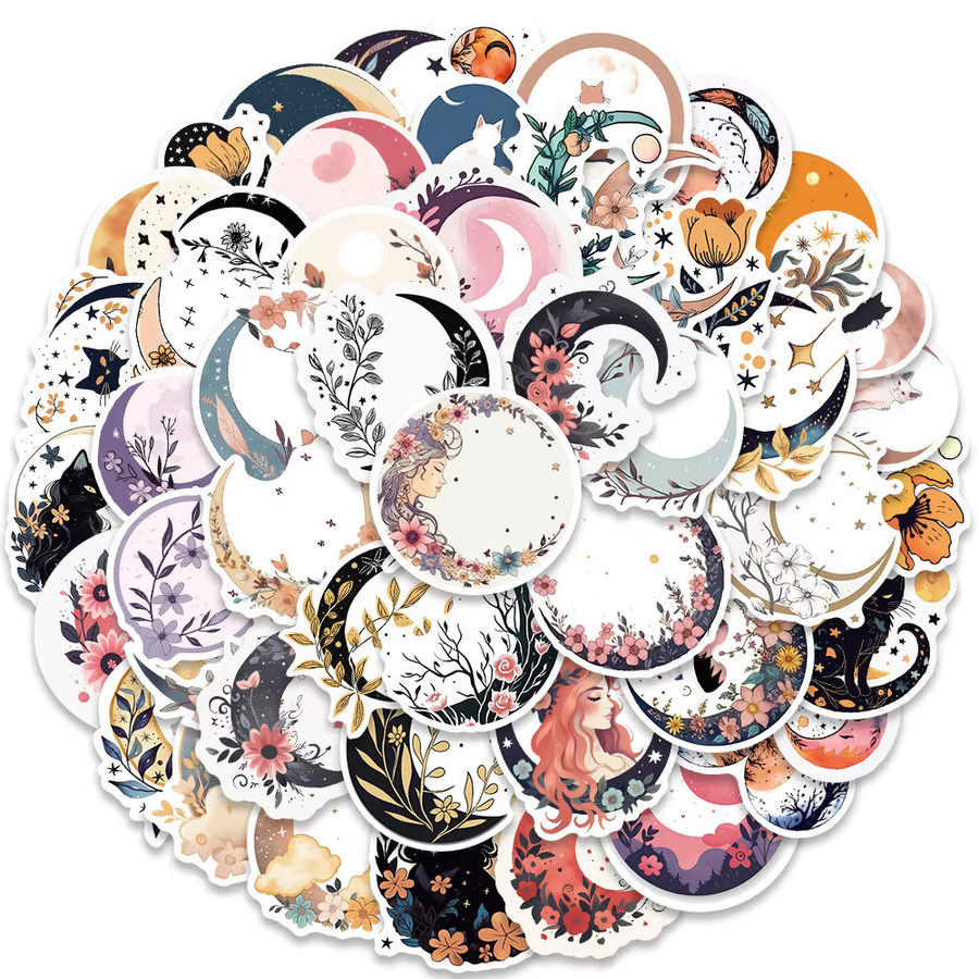 Charile Blumen Schwarze Katze Mond Cartoon Aufkleber, 10-teiliges Set - Bild 2