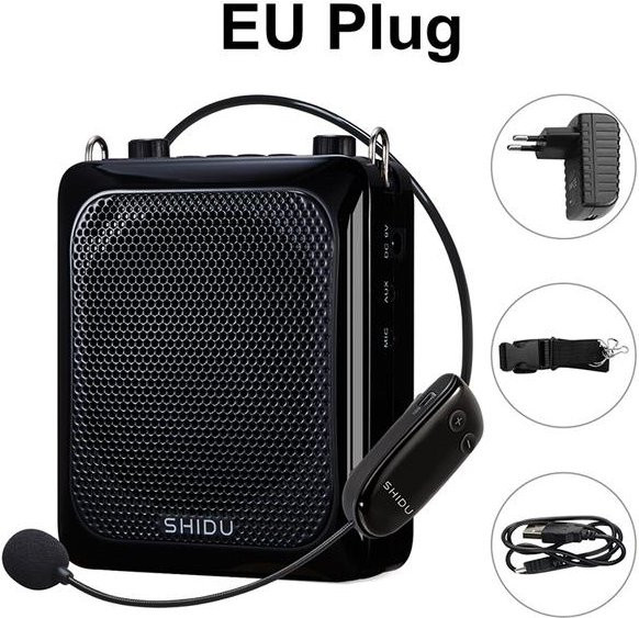 SHIDU Tragbarer Sprachverstärker S512 mit 25W Bluetooth Mini Audio Lautsprecher und UHF Drahtlosem Mikrofon in Schwarz - Bild 1