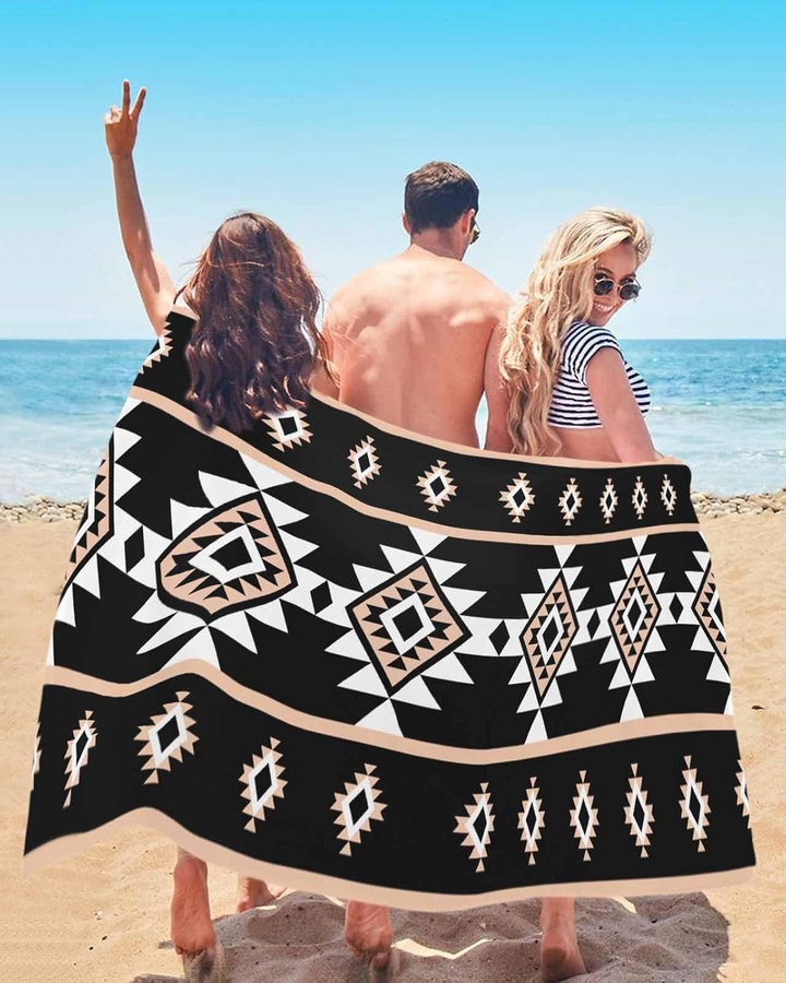 Strandtuch Lampada in Schwarz mit Aztekischem Muster, weich und schnelltrocknend, Breite: 40 cm, Höhe: 60 cm - Bild 4