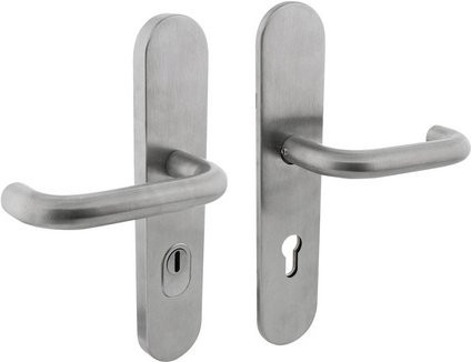 Intersteel Schutzbeschlag aus Edelstahl in Silber mit Kernziehschutz PZ 72 mm oval und Drücker/Drücker Ausführung - Bild 1
