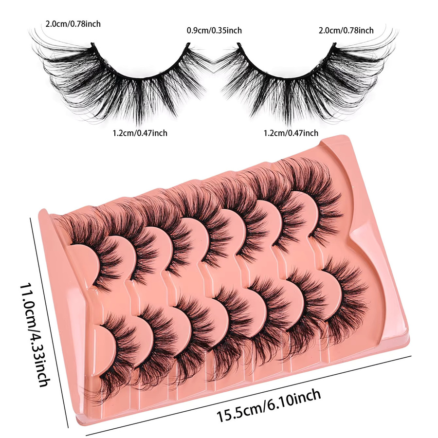 JIEFUXIN Künstliche Wimpern 5D Wispy Cat Eye, 7 Paar, Natürlich - Bild 4