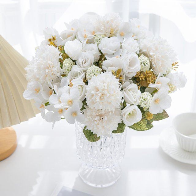 HUALIANQI Künstliche Chrysanthemenrosen aus Seide in Pink und Weiß für Dekorationen und Hochzeiten - Bild 1