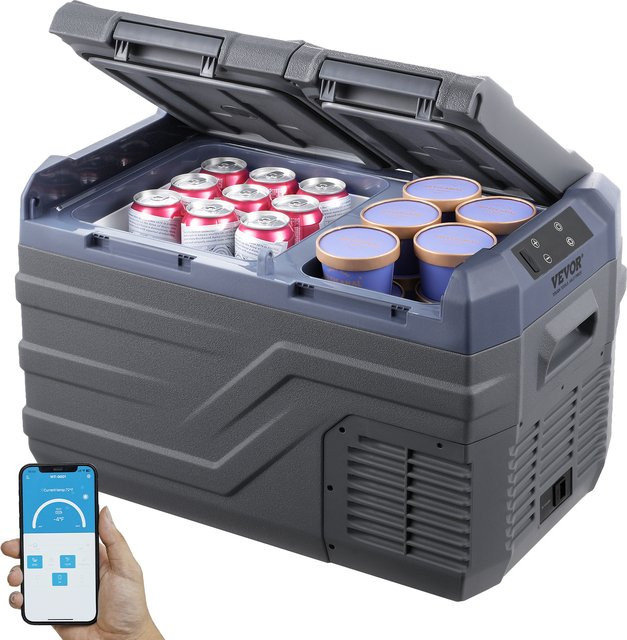SucceBuy Autokühlschrank mit Dual Zone, tragbarer Kompressor-Gefrierschrank für 12/24V DC, Grau - Bild 1